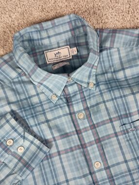 Southern Tide Large Intercoastal Stretch Blue Plaid Mens Shirt